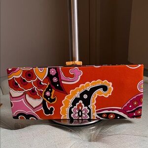 Banana Republic Vibrant Paisley Silk Clutch Bamboo Closure